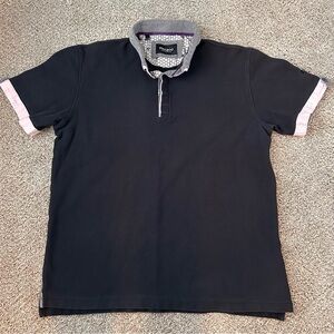 MACEOO | Mens Mozart Black Purple Bee Print Trim Short Sleeve Polo Shirt